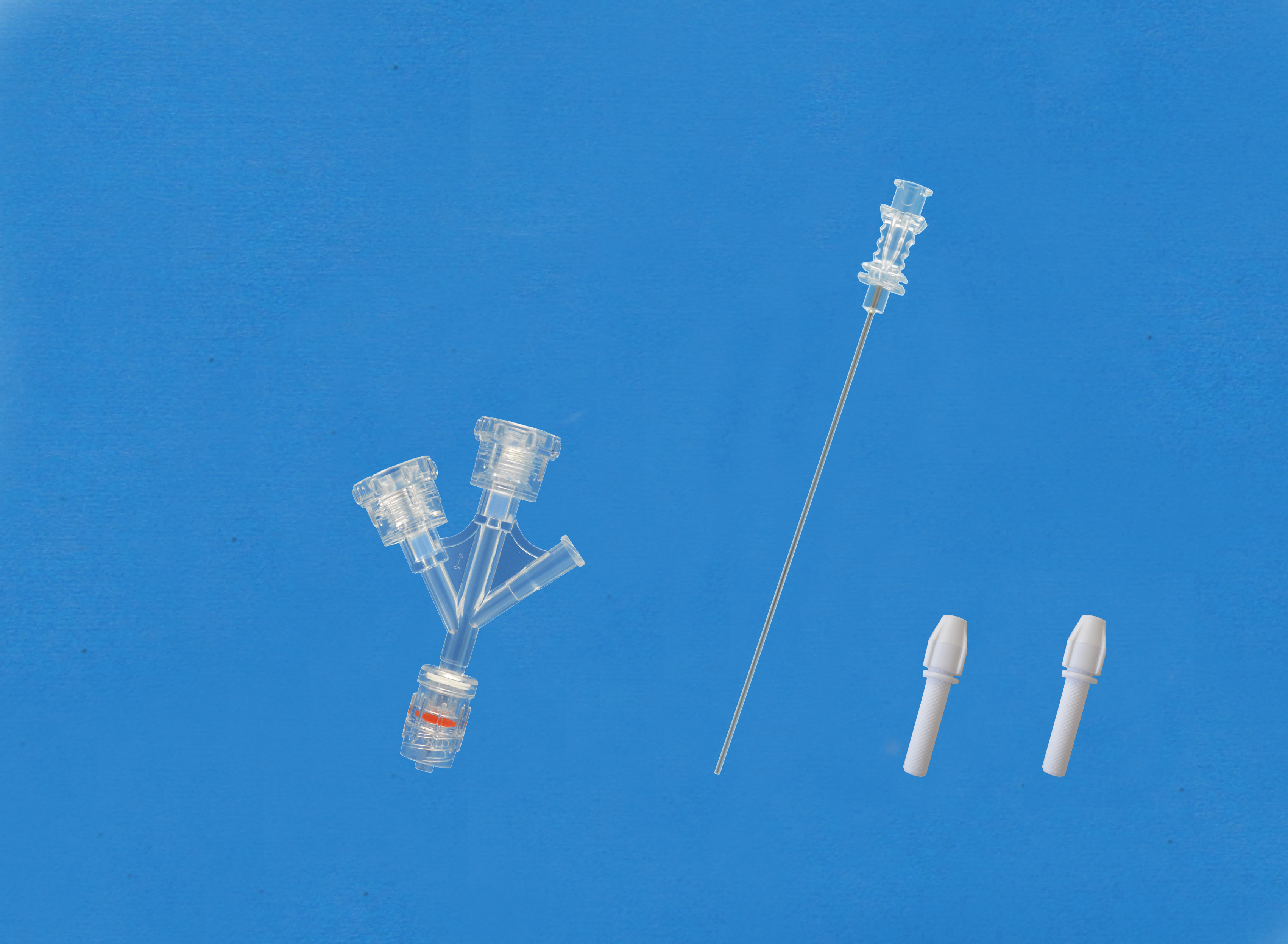 一次性使用Y型連接器套件-雙旋鈕式側枝為母接頭，大針座校直器，白色銅芯扭控器