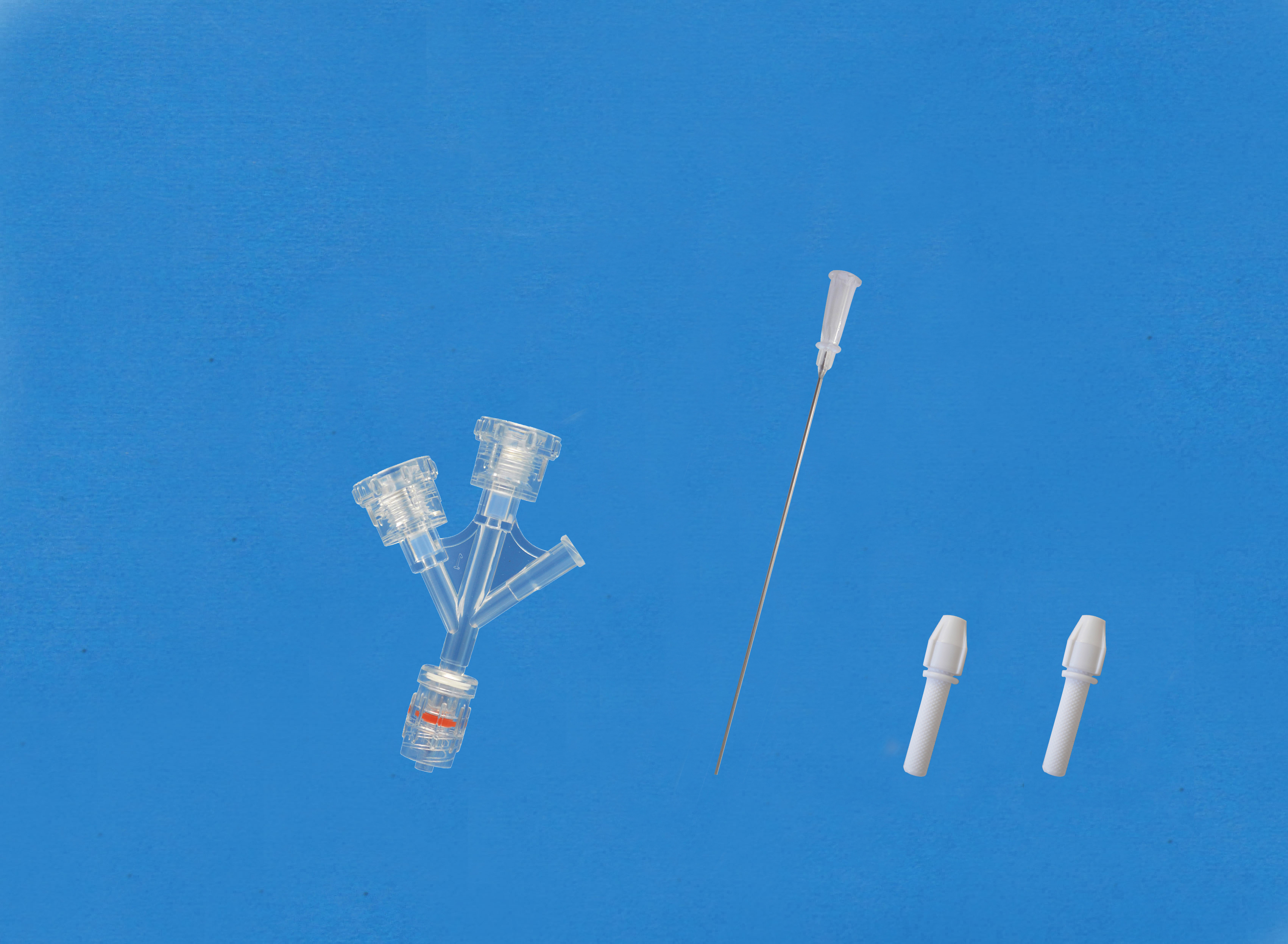 一次性使用Y型連接器套件-雙旋鈕式側枝為母接頭，小針座校直器，白色銅芯扭控器